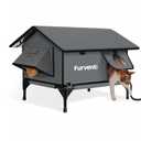 Heated Cat House for Outside,Extremely Weatherproof&Insulated in Winter,Elevated Outdoor Cat Shelter with Waterproof Eaves&Escape Door for Feral Stray Barn Cats(Dark Grey,M)