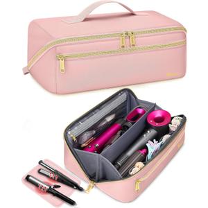 Mancro Hot Hair Tools Travel Bag with Separate Heat Resistant Mat, Large Capacity Wide-open Pouch, Hair Accessories Organizer for Flat Irons, Straighteners, Curling Iron,Travel Essentials for Women, Pink