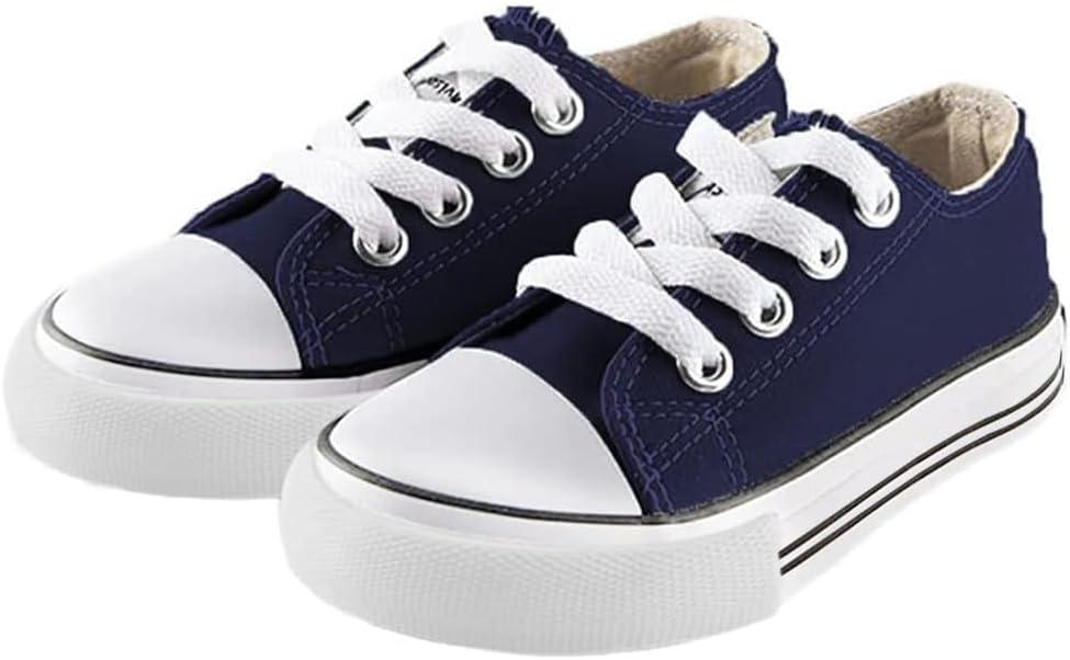 Mvlsoct Boys and Girl Low Top Canvas Kids Lace up Sneakers, Size 33(2 Narrow Little Kid)