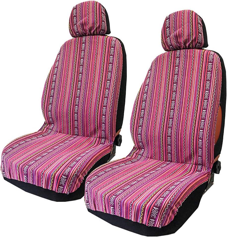 Pink Car Seat Cover Hippie Boho 4PCS Cute Western Accesories for Women Girls' GIF, Automotive Interior Covers Stripe Multi-Color Breathable, Universal fit for Sedan, Vans, Trucks, SUV