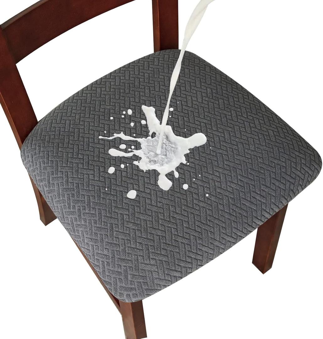 Genina Waterproof Seat Covers for Dining Room Chairs Covers Dining Chair seat Covers Kitchen Chair Covers slipcovers (Dark Gray, 4 Pcs)