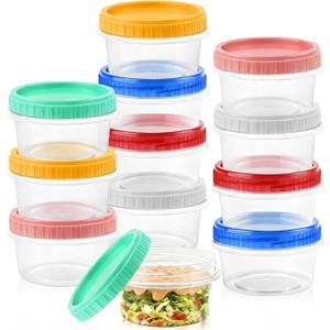 12 Pack Freezer Containers with Screw On Lids, 10oz Stackable Reusable Food Storage Container, Airtight Plastic Storage Containers with Twist Top Lids for Food Sauce Jello Soup