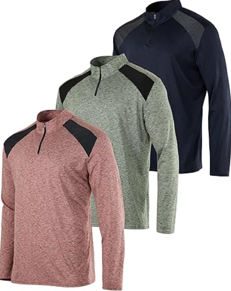 Real Essentials 3 Pack: Men's Dry-Fit Active Quarter Zip Long Sleeve Athletic Performance Pullover (Big & Tall) XXL