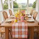 Solino Home - 100% Pure Linen Orange Tartan Plaid Short Table Runner 14 x 36. Checkered Table Runner 36 Inches for Dresser and Coffee Tables, Party, Event, Dining, Summer