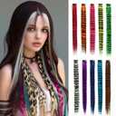 10pcs/pack Scene Hair Extensions Synthetic Clip in Leopard print Hair piece 18inch Long Straight Colorful striped Hairpieces Halloween Party Cosplay Y2K Use for Women Girls (Multicolor)