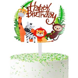 Happy Birthday Wildlife Jungle Cake Topper, Acrylic Jungle Theme, Perfect for Wildlife Birthday Parties