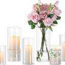 Hewory Hurricane Glass Candle Holders: 6 PCS Clear Hurricane Candle Holders for Pillar Candles Floating Candles, Glass Cylinder for Table Centerpieces Christmas Wedding Party Holiday Home Decor