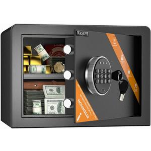 WASJOYE Home Cabinet Safe Box - Fireproof Safe with Digital Keypad Safety Key Lock, 1.2 Cu Ft Safes Box for Home Business Office Hotel Money Document Jewellery Medicine Passport Watch Storage
