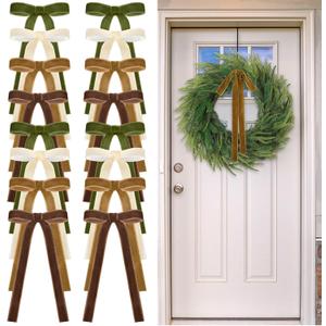 24 Pcs Velvet Bows Christmas Tree Ornaments Vintage Velvet Ribbon Bows for Tree Garland Wreath Indoor Xmas Decorations(9 x 13 Inch Width of 1",Brown, Khaki, Beige, Moss Green)