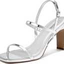 ALICEPUB Women's Chunky Block Heels Strappy Heels Square Open Toe Heeled Sandals Short Heels Comfortable Dressy Shoes Wedding Bridal Party (7.5)
