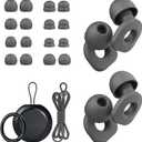 2 Pairs of Earplugs for Sleeping,Reusable Hearing Protection Ear Plugs with 8 Pairs Ear Tips & One Connector Cord,Soft Earplugs for Noise Reduction,Concert,Musician & Work - 25dB-30dB (Grey)