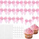 30 Pcs Pink Bow Cupcake Toppers Bow Cake Topper Birthday Decorations Bowknot Cupcake Picks for Coquette Theme Party Decoration Bachelorette Bridal Engagement Wedding Baby Shower Party Decor