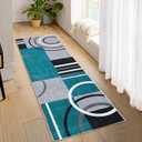 GarveeHome Washable Runner Rug 2x8 Modern Circle Rugs Runner Non Slip Low Pile Rug for Hallway Soft Long Rugs Indoor Floor Carpet for Kitchen Bedroom Entryway, Turquoise