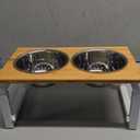 Dog Bowls Elevated, 4 Height & Angle Adjustable Raised Dog Bowl Stand, Elevated Dogs Bowl Stand For Medium Sized Pet, Sturdy Bamboo Dogs Feeding Station With 2x 48oz(6cup) Stainless Steel Dishes,White