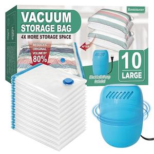Vacuum Storage Bags with Electric Pump, Space Saver Vacuum Seal Bags with Pump, Sealer Compression for Clothes, Comforters, Blankets, Bedding, 10 Large