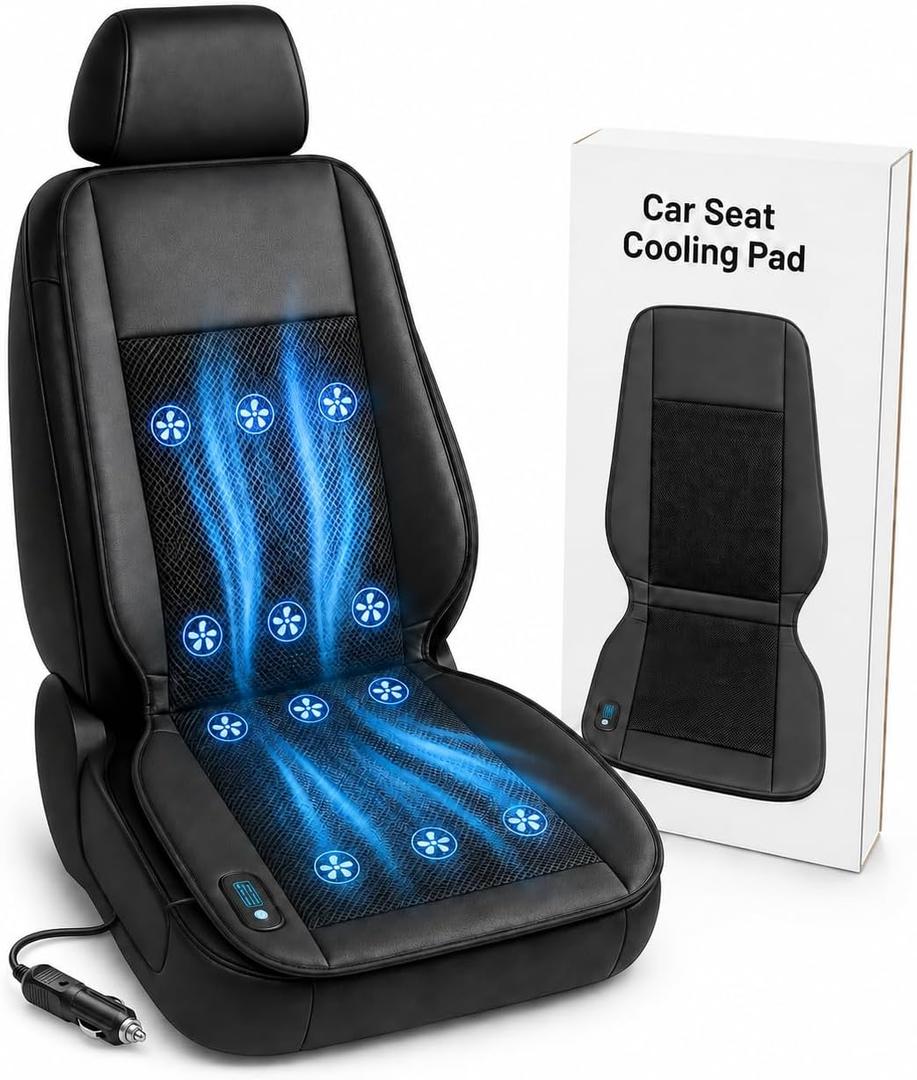 Cooling Car Seat Cover Ventilated Car Seat Cooler with 10 Turbo Fans & Wired Remote, 3-Speed Cooling Seat Cushion, Universal Fit Car SUV Truck, Breathable 3D Mesh Leather