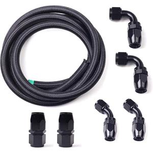 12AN 10Ft Fuel Line Fitting Kit, Universal Braid Stainless Steel Braided Nylon CPE Fuel Hose W/6pcs Rotary Swivel Hose Ends Kit