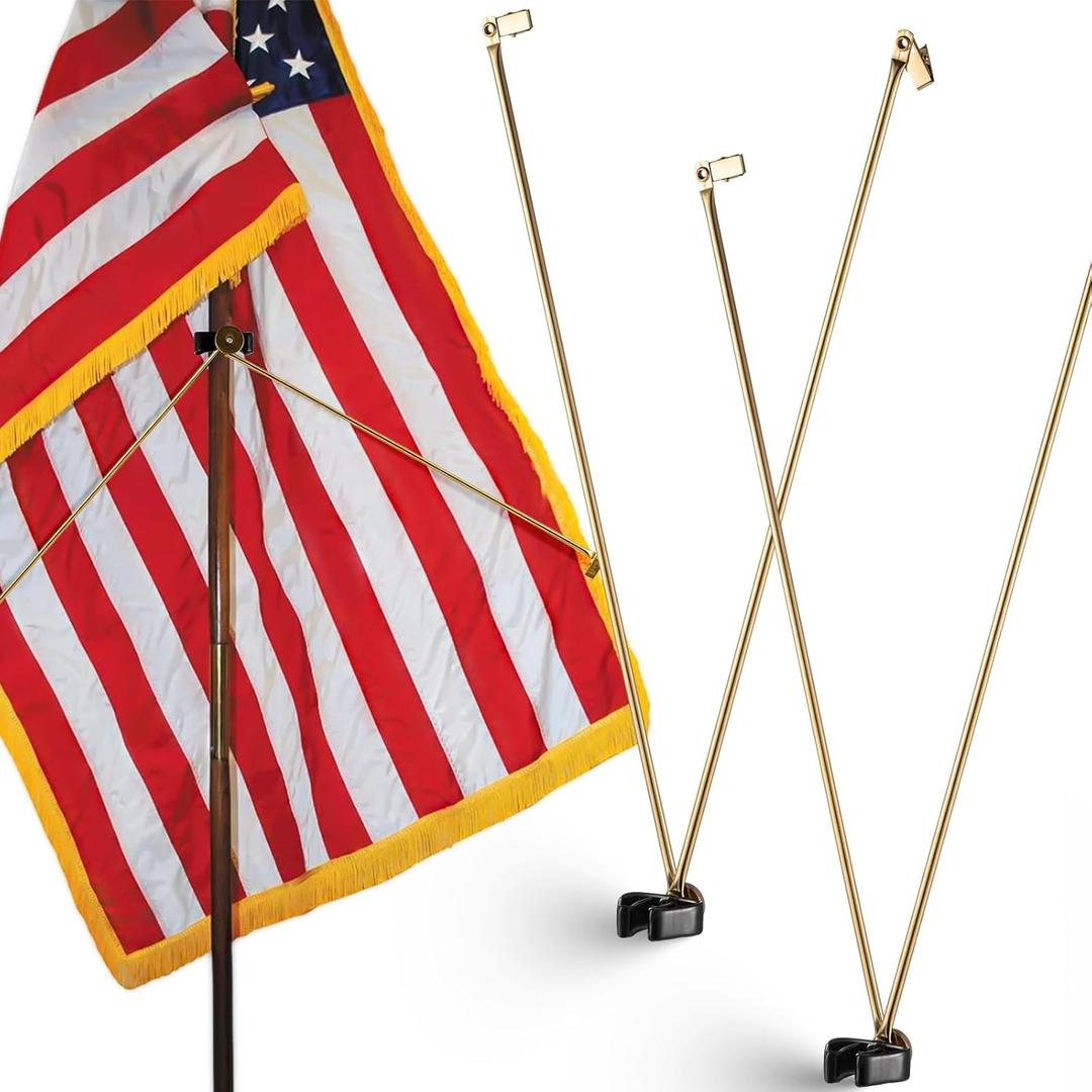 Gisafai 2 Pcs Flag Spreaders for Indoor Flag Pole Display Gold Juneteenth Independence Day Banner Holder, 19.69 Inches in Total Length