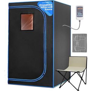 SereneLife Portable Sauna Box for Home, Infrared Sauna Tent with Heated Foot Pad and Folding Chair, Remote Control In-Home Spa, 35" x 71" - inch (Black)