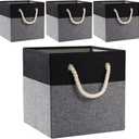PRANDOM Large Foldable Cube Storage Bins 13x13 inch [4-Pack] Fabric Linen Storage Baskets Cubes Drawer with Cotton Handles Organizer for Shelves Nursery Closet Bedroom Black