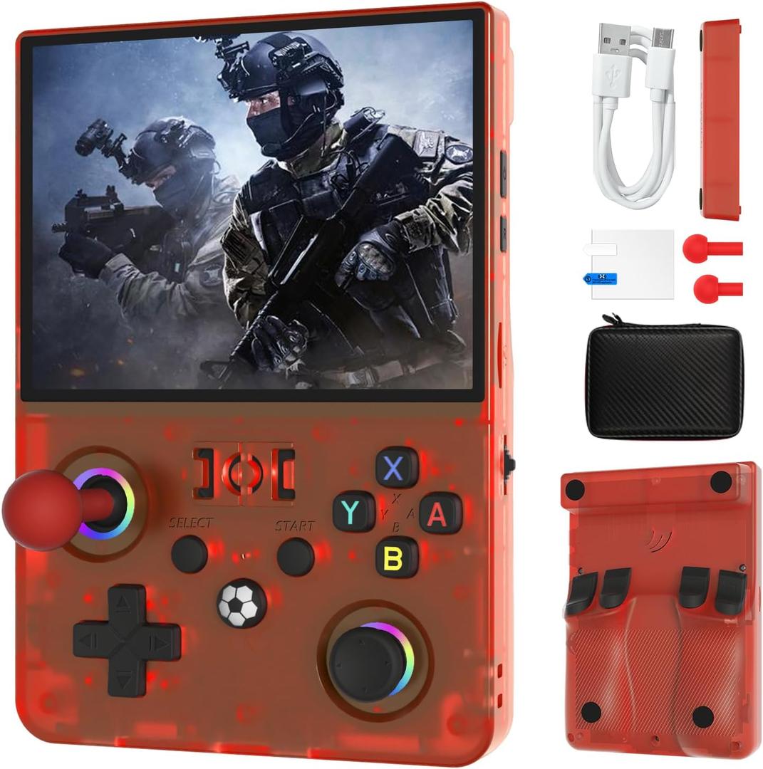 Newest R36MAX  4.5 Inch Retro Handheld Game Console,1024x768 IPS HD Screen,128G Built-in 22000+ Classic Game,Portable Open Source Linux System,4000mAh Battery with Arcade Joysticks*2 (Red)