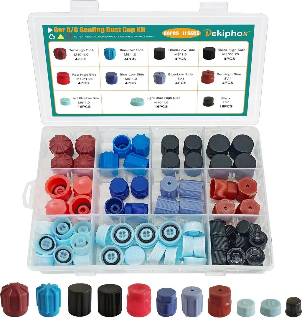 80PCS AC Caps for Cars, A/C High Low Side Valve Core Port Dust Cap Set R12 R134a AC Service Valve Cap Automotive Air-Conditioning System Repair Kit