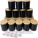 CONNOO 12 Pack 10 OZ Matte Black Glass Candle Jars for Making Candles with Airtight Bamboo Lids Nice Sticky Warning Labels for Candle Making Empty Container Bulk - Dishwasher Safe