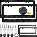 Real Carbon Fiber License Plate Frame, 100% Pure Carbon Fiber Frame, Black License Plate Holder Cover with Screw Caps, Anti-Vibration Pads,2 Pack (Twill 2 Hole)