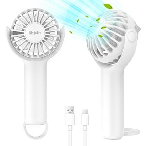 2 x 2 IN 1 Portable Mini Handheld Fan with Keychain Stand, Personal Powerful Cooling Fan, Small Battery Operated Table Fan, Quiet Hand Fan, USB Rechargeable, Birthday Gifts for Women Mom (White)
