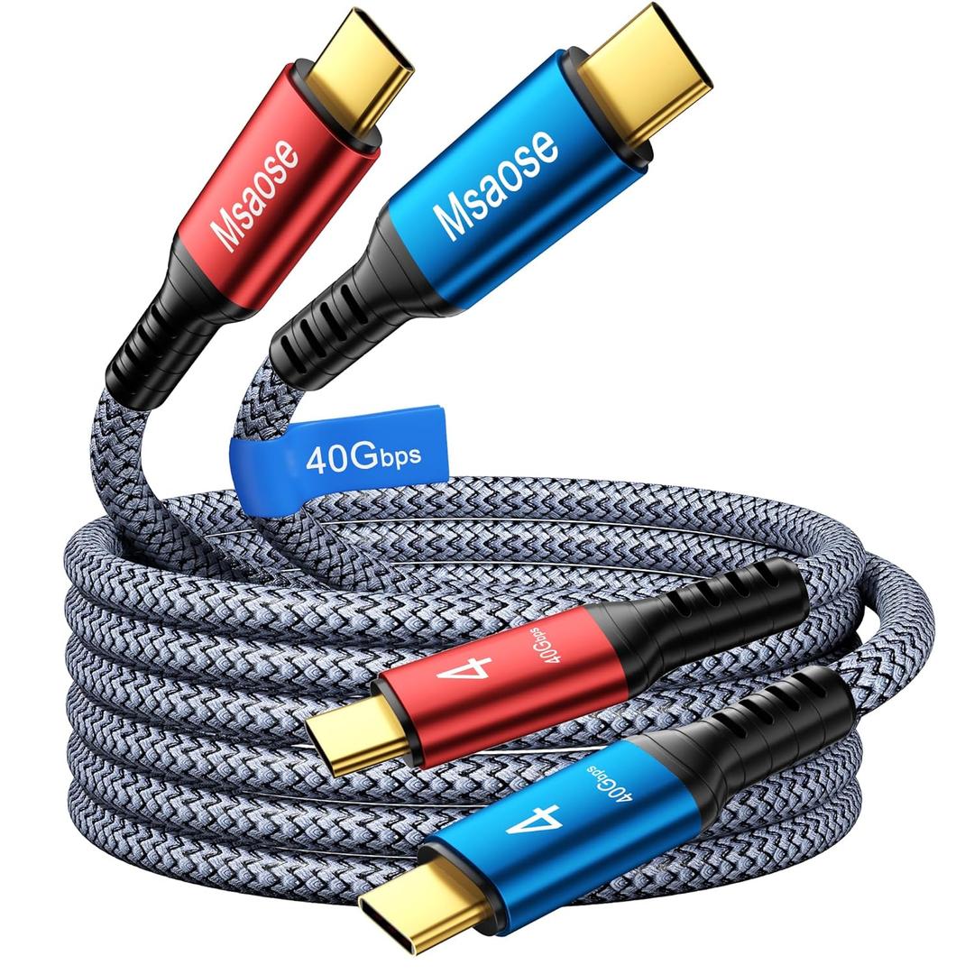 Braided Thunderbolt 4 Cable 3.3 FT 2 Pack Compatible, 40Gbps, 240W PD, 8K@60Hz / 4K@144Hz, Dual 4K for Mac mini, iPhone 17, MacBook Pro M4 M5/ Air, SSD, Docking, eGPU, XPS, USB4