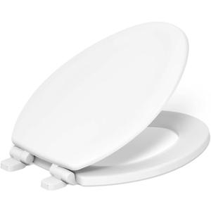 KOHLER Stonewood Quiet-Close Elongated Toilet Seat, Slow Close Design, Durable Wood, Easy Installation, Universal Fit, White Finish, K-20466-0