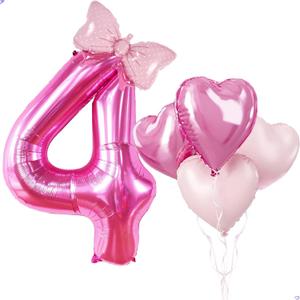 40 Inch Huge Pink 4 Birthday Balloon for Girls, Foil Mylar Helium Pink 4 Balloon Number for Girls 4th Birthday Decorations,Party Decorations, Celebrations Party Supplies Favors Backdrops