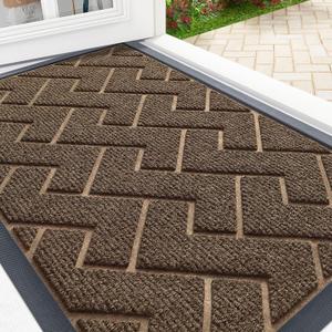 OLANLY Front Door Mat Indoor Outdoor Entrance, Waterproof All-Season, All-Weather Doormat, Sturdy Natural Rubber, Low Profile, Easy Clean Patio Porch Entryway Mat, Herringbone Brick (Brown, 36x24)