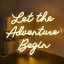 NOSUN Let The Adventure Begin Neon Sign Adventure Neon Signs for Wall Decor Warm White Led Sign Funny Neon Lights for Bedroom Home Travel Club Bar Wedding Engagement Party Decor Dimmable LED Light