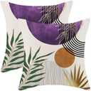 Boho Mid Century Pillow Covers 18x18 Set of 2,Violet Gold Throw Pillowcase Geometric Aesthetic Sunset Outdoor Farmhouse Cushion Cover for Sofa Couch Bed Living Room Decor