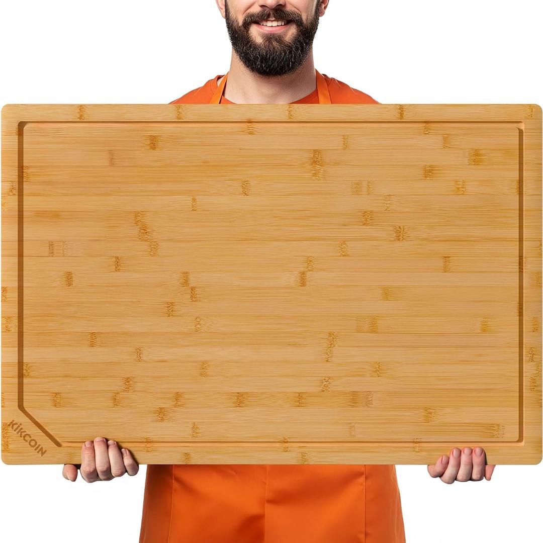 36 Inch Extra Large Bamboo Cutting Boards for Kitchen, Wood Cutting Board with Deep Juice Groove and Handle Heavy Duty Chopping board, Oversized Stove Top Cover, Kikcoin, 36" x 24"