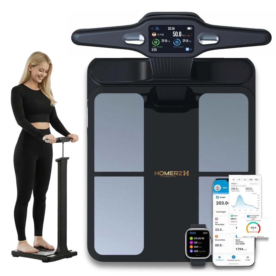 Homerz Smart Scale – Bend-Free Smart Scale with BMI, Body Fat, Muscle Mass, Full Body Composition Scale with Digital Weight Tracking, Body Scan Scale with Handle, Body Fat Scanner