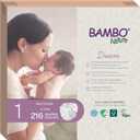 Bambo Nature Hypoallergenic Baby Diapers, Eco-Labelled Sustainable Diapers, Enhanced Leakage Protection, Totally Chlorine-free, Skin Friendly, and Super Absorbent - Size 1 (216 Count)