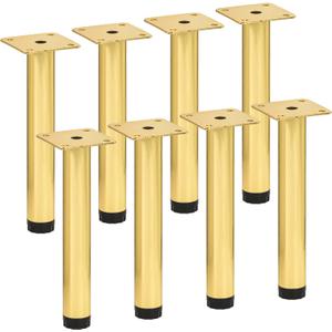 6 inch / 15cm Adjustable Metal Furniture Legs, Pack of 8 Round Gold Iron Heavy Duty Sofa Legs, DIY Replacement Feet for Couch Table Cabinet Bed Ottoman Dresser