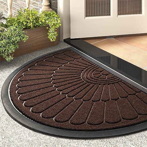 tchdio Door Mat Outdoor Indoor Entrance Doormat-Semicircular Durable Rubber Non Slip Front Door Mat for Outside Inside Entry Entryway Dirt Trapper WelcomeMat for Muddy Paws and Shoes-Brown 17”x30”