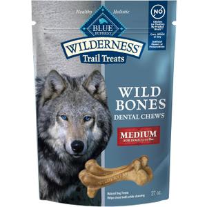 Blue Buffalo Wilderness Wild Bones Grain-Free Dental Chews Dog Treats, Medium, 27-oz Bag