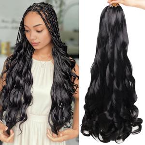 French Curl Braiding Hair 24 Inch 8 Packs Black Bouncy French Curl Crochet Braids for Black Women Synthetic Loose Wave Braiding Hair Extensions (24 Inch, 8 Packs, 1B#)