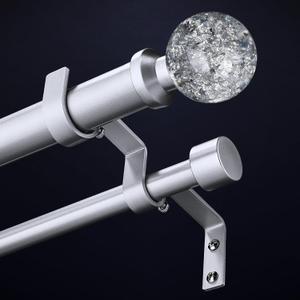 Silver Double Curtain Rods for Windows 72 to 144 Inch, Extra Long Dual Curtain Rod with Decorative Crystal Silver Foil Finial, 1" Adjustable Heavy Duty Vintage Spliced Window Treatment Rods