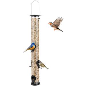 Backyard Expressions Tall Tube Bird Feeder - Durable Hanging Wild Bird Feeder for Wild Birds - 23" Tall, 6-Port Design