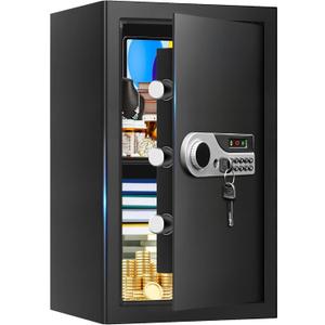 3.4 Cub Large Safes for Home Use Fire and Water Proof, Anti-Theft Digital Security Safe Box with Electronic Keypad and Key, Fire Proof Safe for Home Documents Medicine Firearm Money Valuables