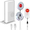 Wireless Caregiver Call Button, Rechargeable Caregiver Pager for Elderly, Call Bell for Elderly at Home,Medical Life Alert Systems for Seniors with Portable Receiver / Emergency Button with Pull Rope