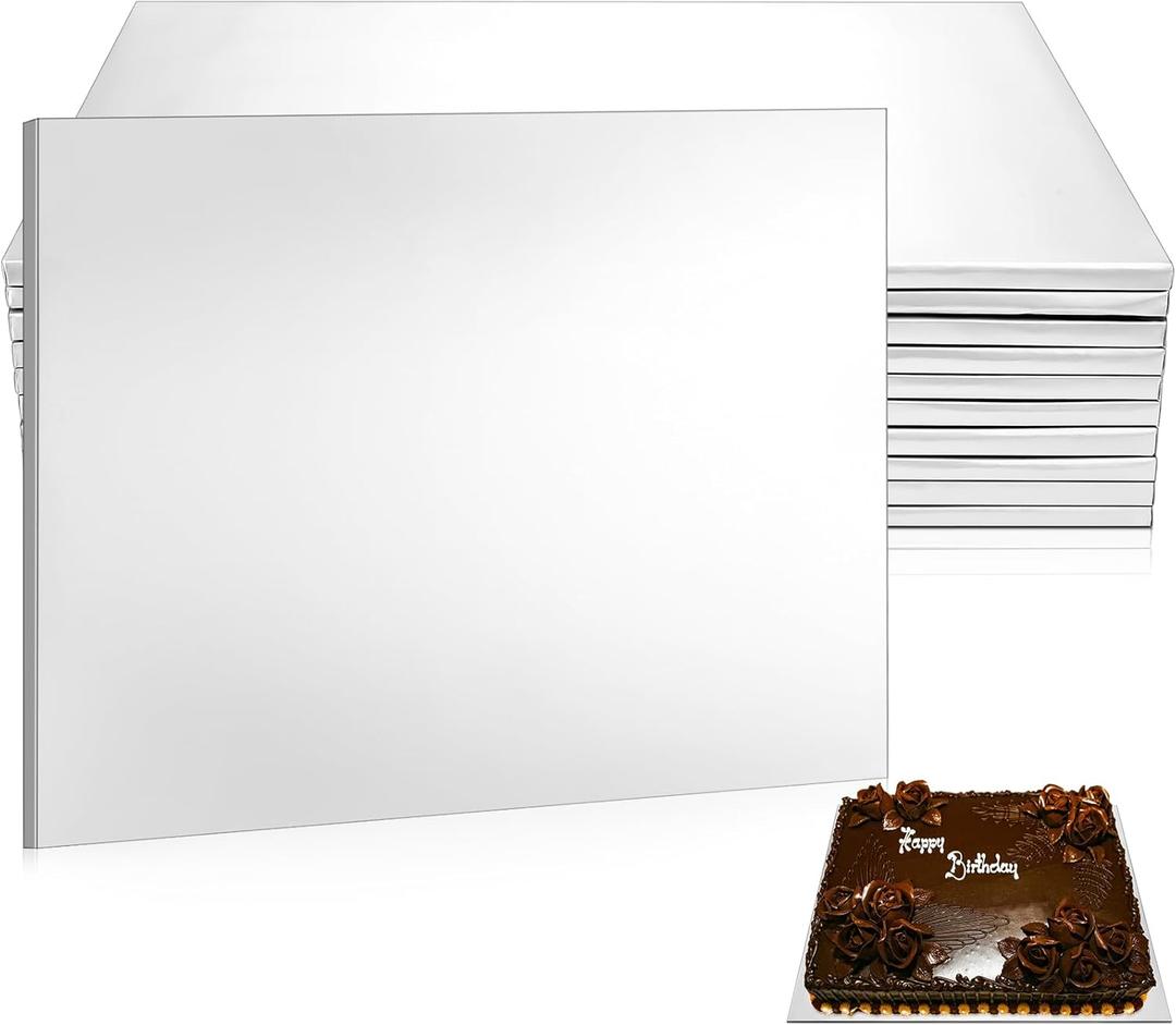 Affrolling 10 Pack 13.4 x 18.8 Inch Half Sheet Rectangle Cake Drum Board 1/2 Inch Thick Rectangular Cake Board Greaseproof Foil Corrugated Base for Desserts Display, Silver