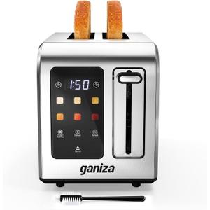 Ganiza Smart Toaster 2 Slice with Touchscreen, Digital Countdown Timer, Touch Screen Toaster Wide Slot, Full Stainless Steel, Defrost Reheat Cancel, +/-10s Fine-Tune, Removable Crumb Tray, Max 925W