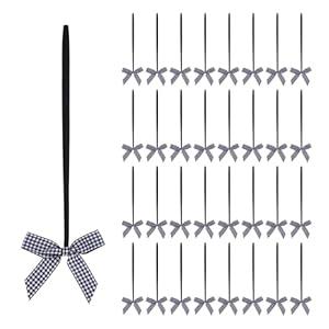Meseey 30pcs 8 Inch Stretch Elastic Loops with Pre-Tied Black White Plaid Ribbon Bows for Gift Wrapping, Baby Showers, Weddings, Christmas Boxes (8 Inch, Black and White)