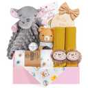 Newborn Baby Girl Gift, 9 Pcs Baby Gift for Girls Newborn Essentials, New Baby Girl Gift Basket Baby Shower Gender Reveal Gifts, New Mom Gift Swaddle Blanket Bear Rattle Gift Set, Khaki